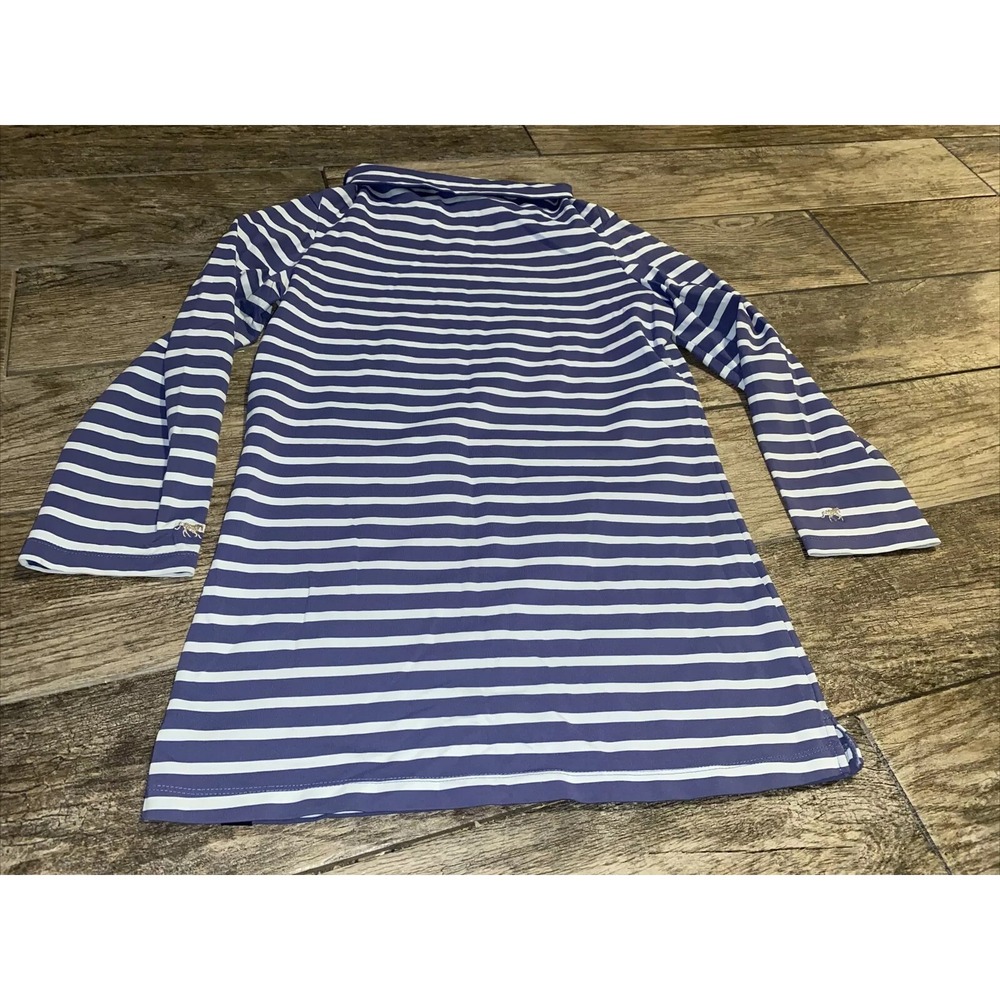 Blue Stripe Irideon Horse Riding Shirt Women's Sz Small Wide Neck 3/4‎ Sleeve